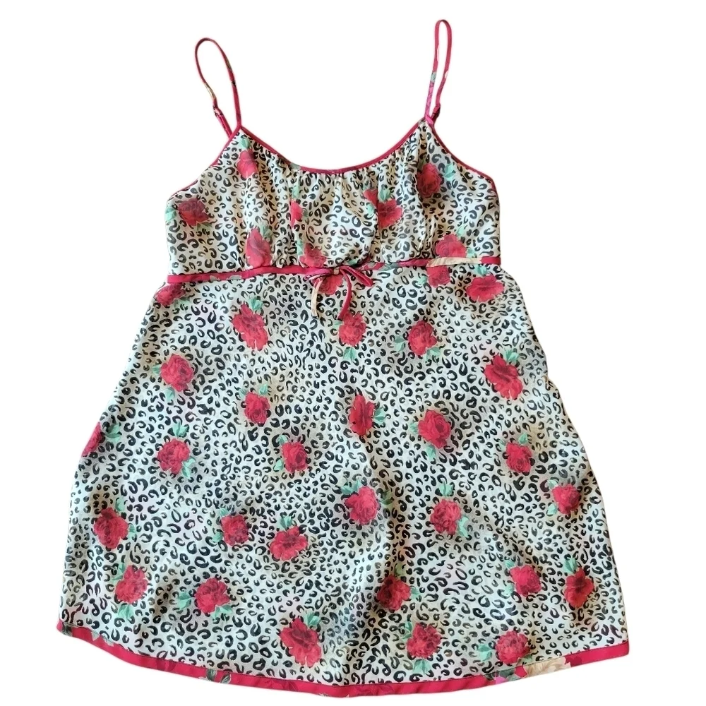 Animal Print Red Roses Semi Sheer Slip Dress